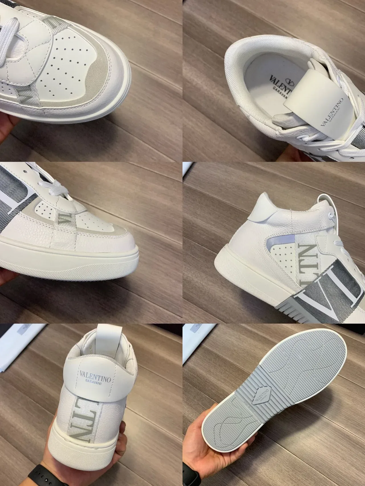Valentino VLTN সাদা ধূসর হাই টপ ছিদ্রিত আঙুল লাইফস্টাইল স্নিকার 2