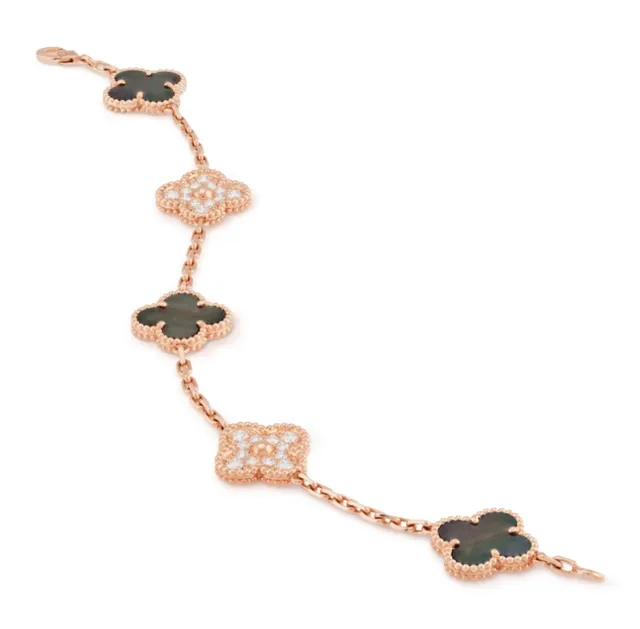 Van Cleef & Arpels Alhambra خمسة Motif ذهب وردي لؤلؤ أمي والماس سوار 3