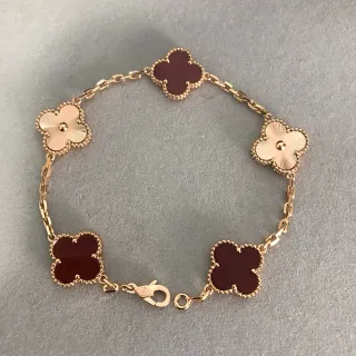 Van Cleef & Arpels Alhambra Five Motif Burgundy and Gold Bracelet