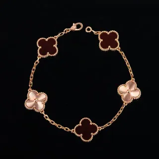 Van Cleef & Arpels Alhambra Five-Motif Burgundy and Rose Gold Enamel Bracelet