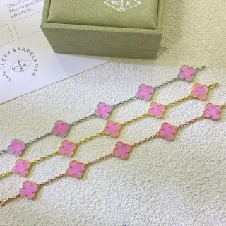 Van Cleef & Arpels Alhambra Pink Enamel Four-Leaf Clover Bracelets
