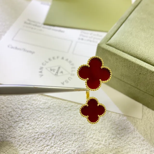 Van Cleef & Arpels Alhambra Red Enamel Four-Leaf Clover Rings 3