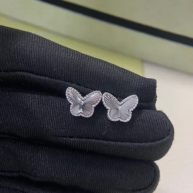 Van Cleef & Arpels Gold Silver Butterfly Motif Textured Wing Engraving Earrings 5