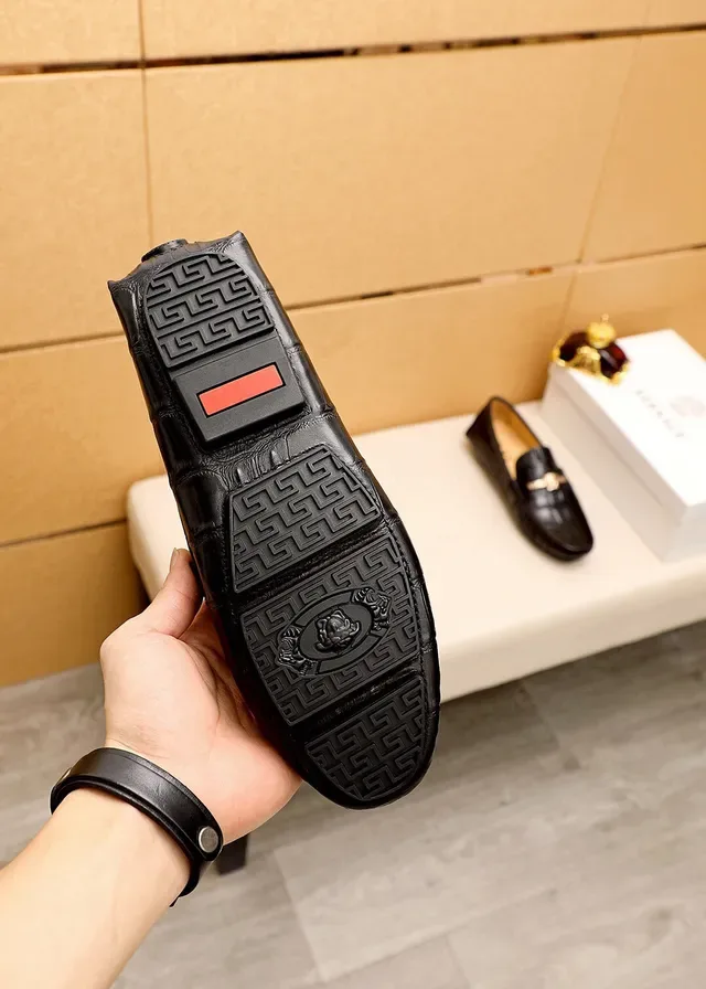 Versace Black Gold Crocodile-Embossed Leather Medusa Head Buckle Loafer 2