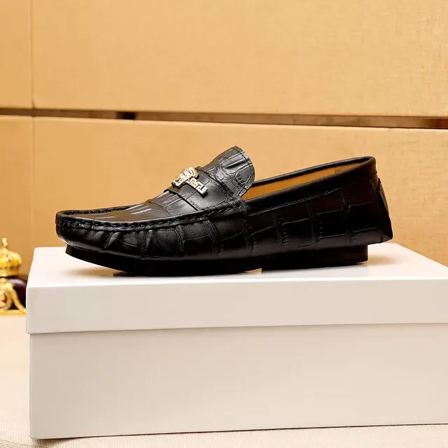 Versace Black Gold Crocodile-Embossed Leather Medusa Head Buckle Loafer 6