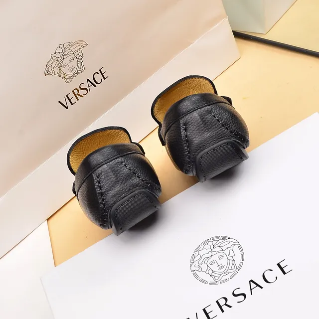 Versace Black Gold Pebbled Leather Medusa Head Horsebit Buckle Loafer 3