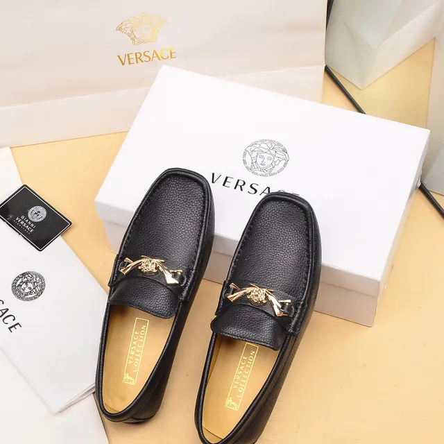 Versace Black Gold Pebbled Leather Medusa Head Horsebit Buckle Loafer 4