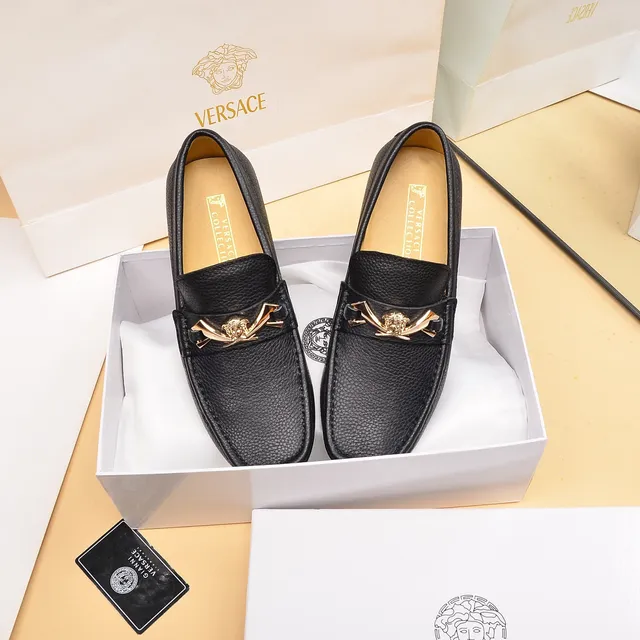 Versace Black Gold Pebbled Leather Medusa Head Horsebit Buckle Loafer 9