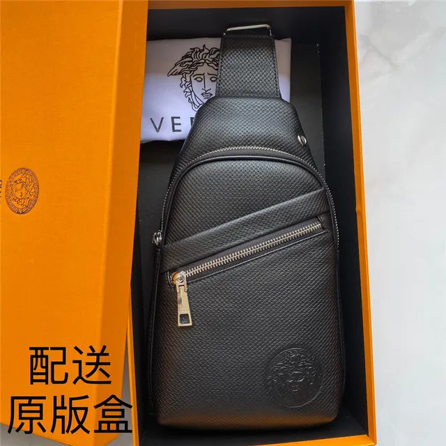 Versace Noir Argent Cuir à grain texturé Embossé Logo Médusa Sac Messager 2