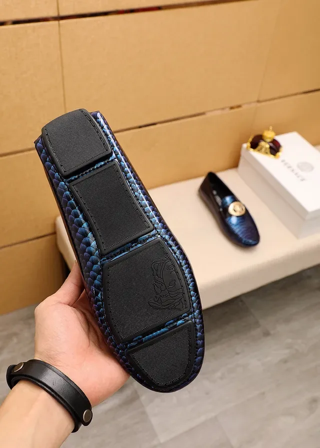 Versace Blue Black Snakeskin-Textured Patent-Trimmed Loafer 2