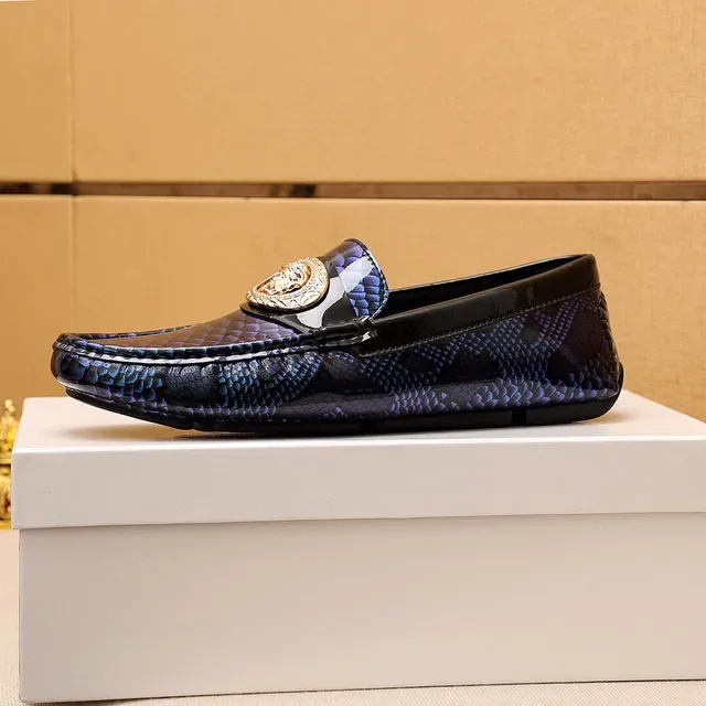 Versace Blue Black Snakeskin-Textured Patent-Trimmed Loafer 3