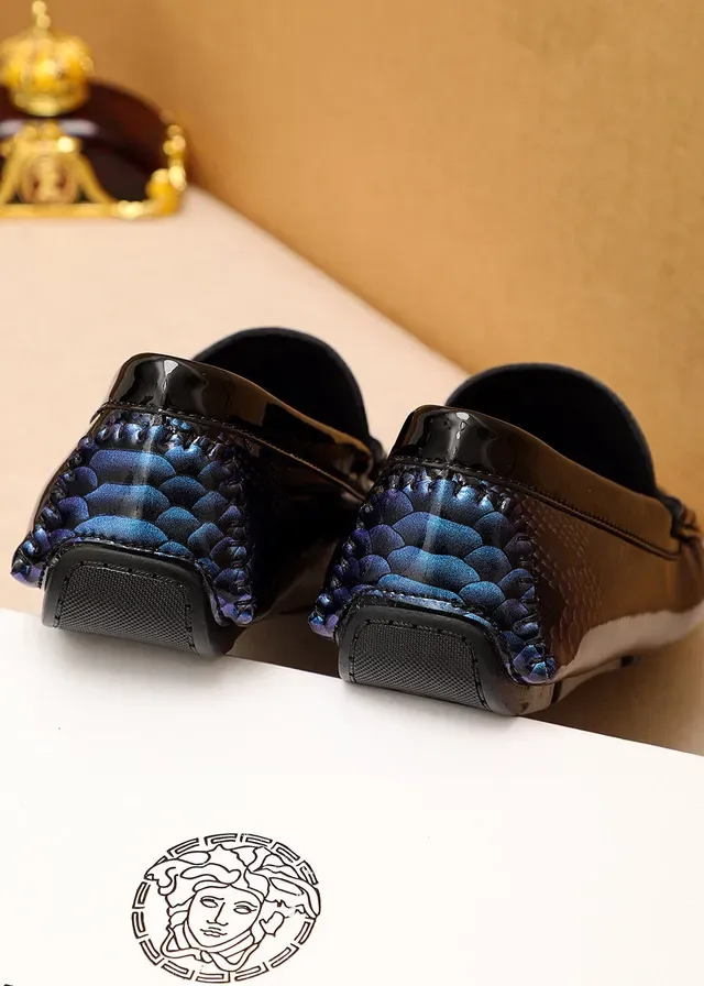 Versace Blue Black Snakeskin-Textured Patent-Trimmed Loafer 4