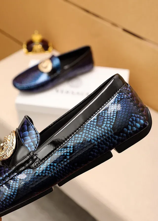 Versace Blue Black Snakeskin-Textured Patent-Trimmed Loafer 6