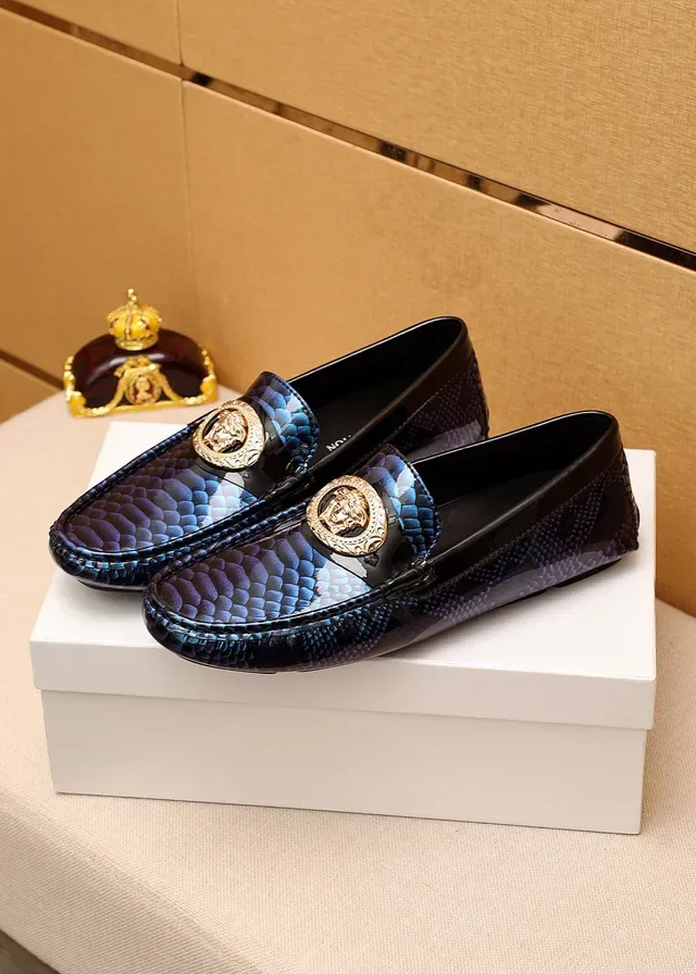Versace Blue Black Snakeskin-Textured Patent-Trimmed Loafer 8