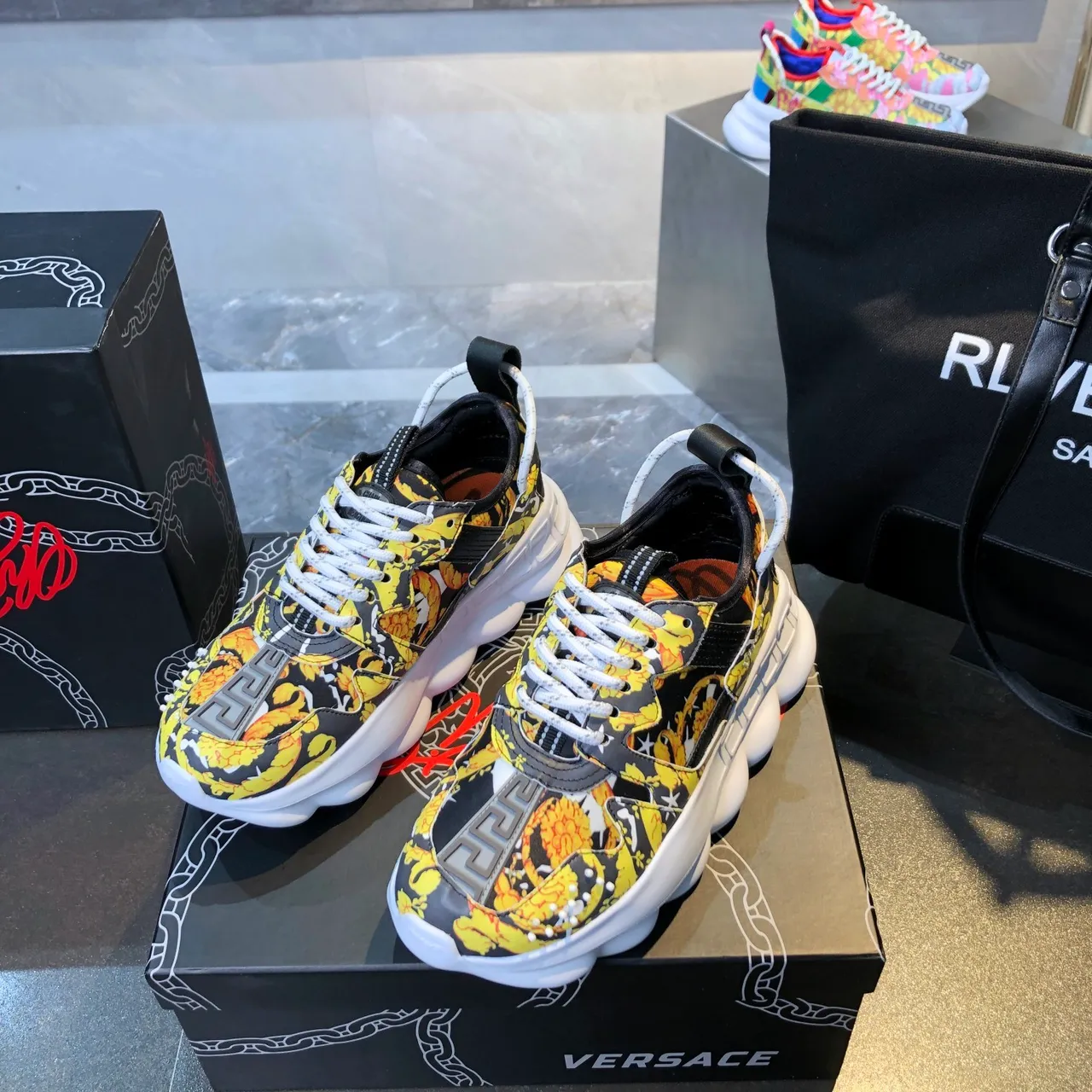 Versace Chain Reaction Baroque Floral Print Chunky Sneakers 1