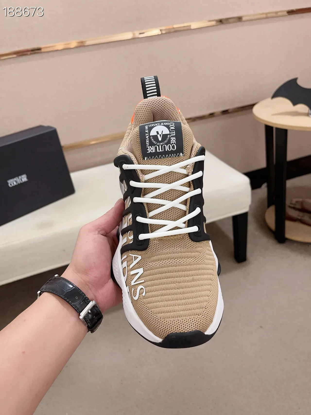 Versace Chain Reaction Beige Black Orange 厚底运动鞋 4