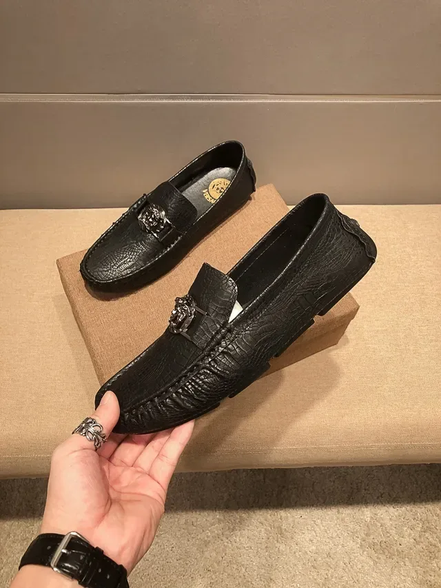 Versace Chain Reaction Black Croc-Embossed Medusa Buckle Loafers 3
