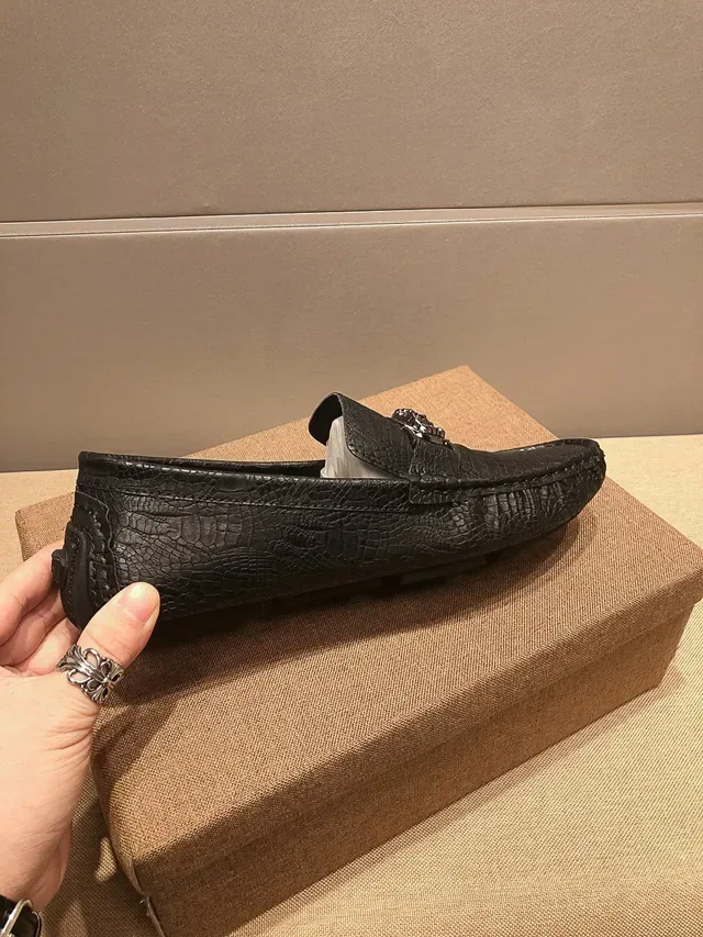 Versace Chain Reaction Black Croc-Embossed Medusa Buckle Loafers 4