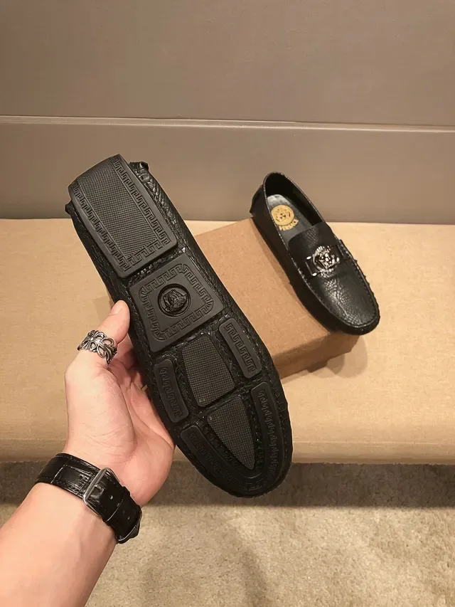 Versace Chain Reaction Black Croc-Embossed Medusa Buckle Loafers 5