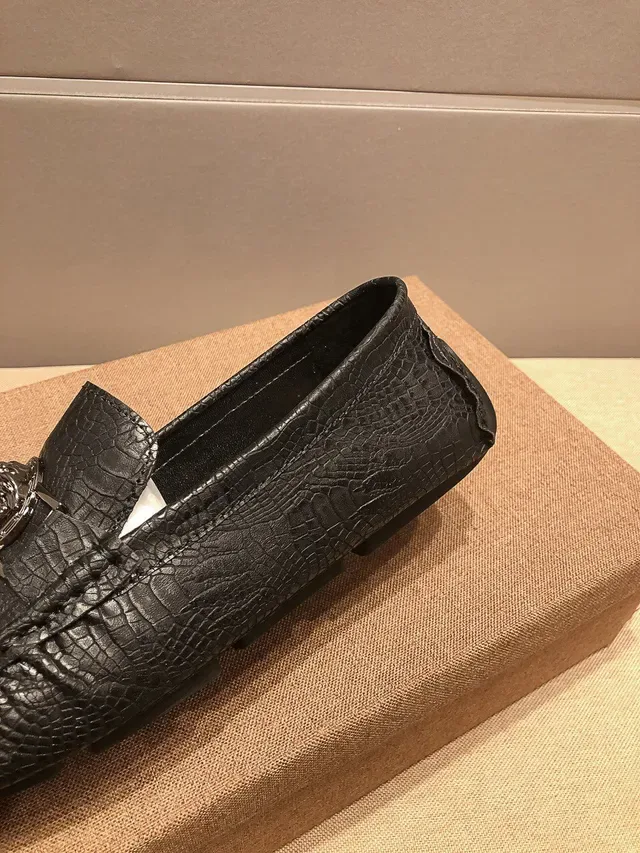 Versace Chain Reaction Black Croc-Embossed Medusa Buckle Loafers 6