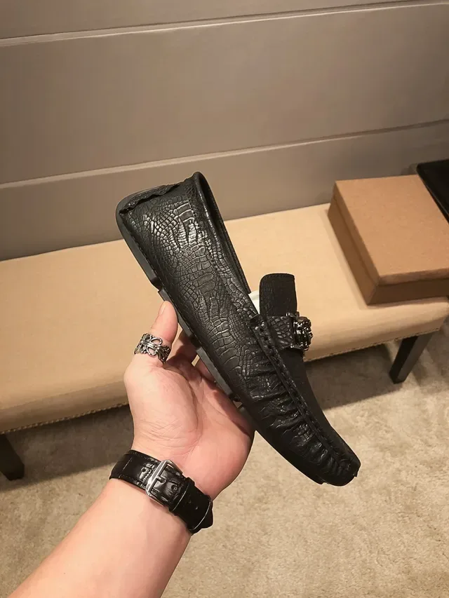 Versace Chain Reaction Black Croc-Embossed Medusa Buckle Loafers 8