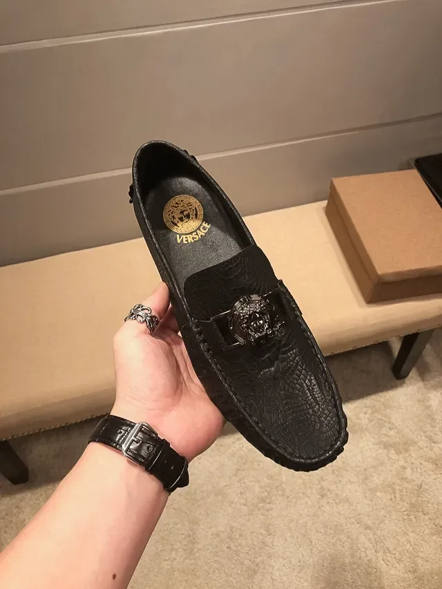 Versace Chain Reaction Black Croc-Embossed Medusa Buckle Loafers 9