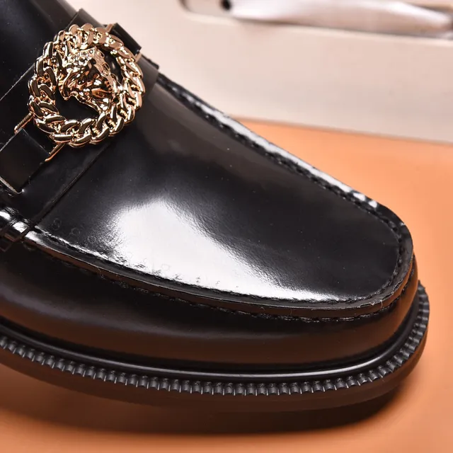 Versace Chain Reaction Mocassins Couro Preto Polido Fivela Medusa 4
