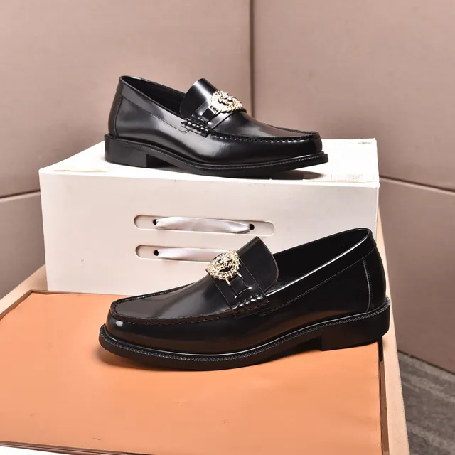Versace Chain Reaction Mocassins Couro Preto Polido Fivela Medusa 8