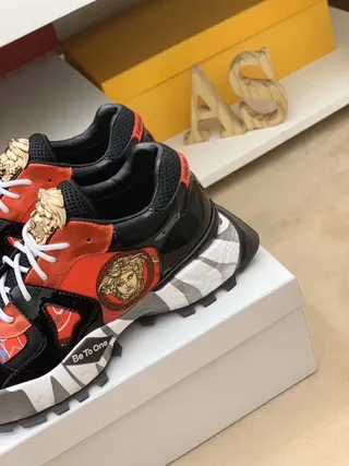 Versace Chain Reaction Medusa Black Red Camo Chunky Sneakers 5