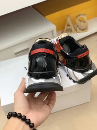 Versace Chain Reaction Medusa Black Red Camo Chunky Sneakers 6