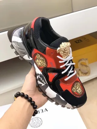 Versace Chain Reaction Medusa Black Red Camo Chunky Sneakers 7