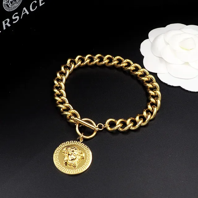 Versace سوار سلسلة كيرب ذهبي فضي كلاسب تبديل 4