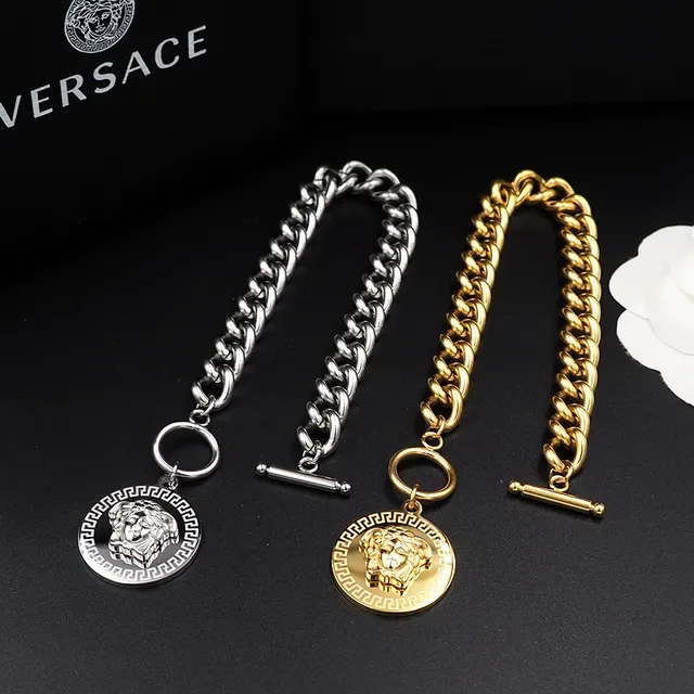 Versace سوار سلسلة كيرب ذهبي فضي كلاسب تبديل 6