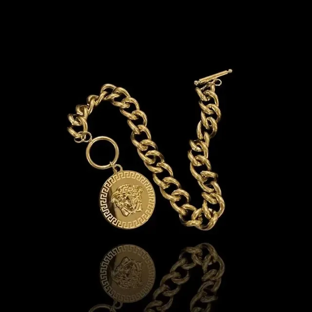 Versace سوار سلسلة كيرب ذهبي فضي كلاسب تبديل 7