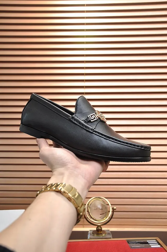 Versace Greca Odissea Black Leather Medusa Hardware Loafers 4