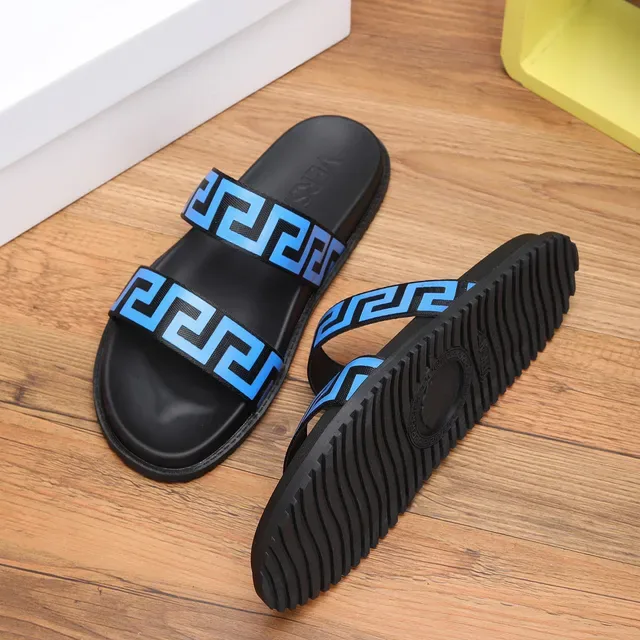 Versace Greca Odissea नीले और काले स्लाइड स्लिपर्स 4