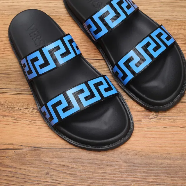 Versace Greca Odissea नीले और काले स्लाइड स्लिपर्स 5
