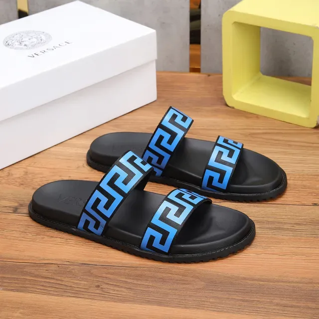 Versace Greca Odissea नीले और काले स्लाइड स्लिपर्स 6