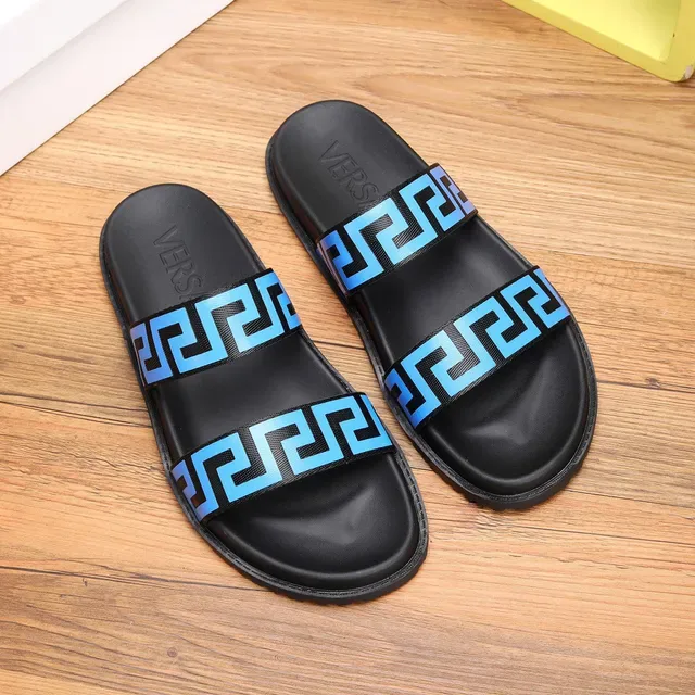 Versace Greca Odissea नीले और काले स्लाइड स्लिपर्स 7
