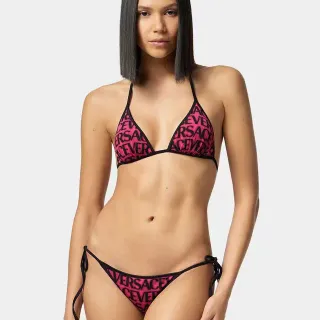 Versace Logo-Print Pink Black Triangle Top Swimwear