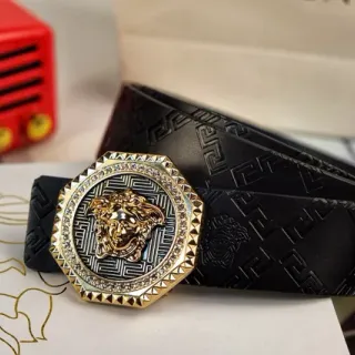 Versace Medusa Belt Cinto preto dourado-tono cristal relevado couro