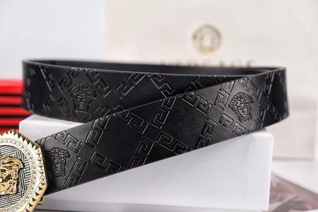 Versace Medusa Belt Cinto preto dourado-tono cristal relevado couro 2
