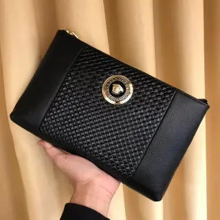 Versace Medusa Clutch Black Woven Leather Envelope Clutch