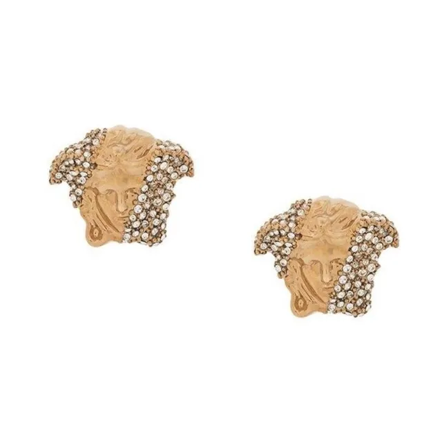 Versace Medusa نقشة الرأس الذهبية السوداء تفاصيل كريستال-بافيه أقراط 2