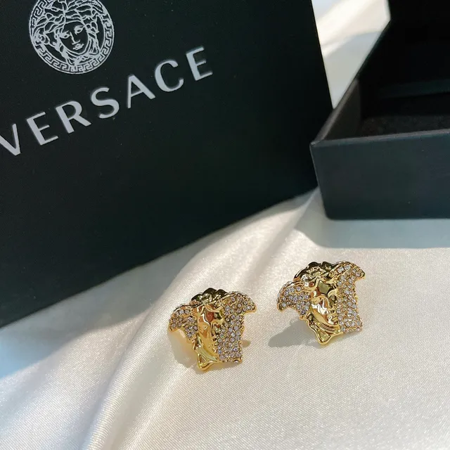 Versace Medusa نقشة الرأس الذهبية السوداء تفاصيل كريستال-بافيه أقراط 6
