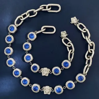 Versace Medusa Greca 蓝色水晶粗链项链
