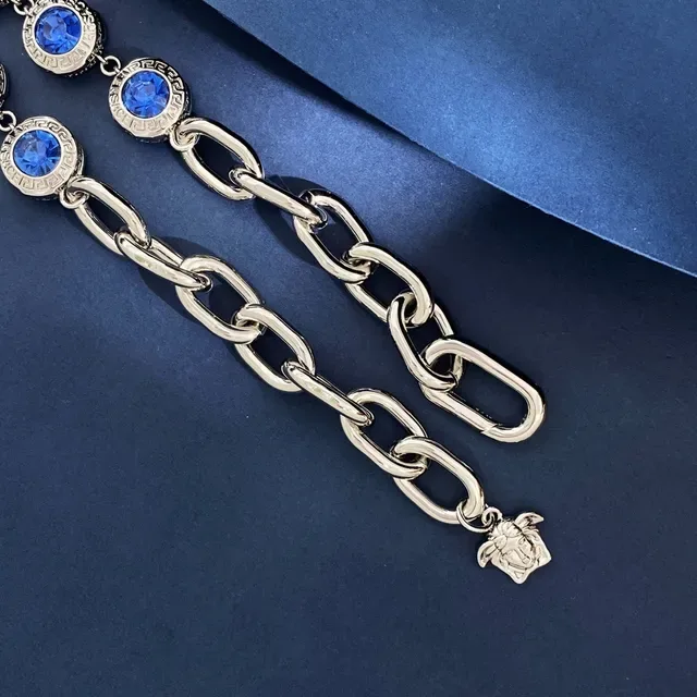 Versace Medusa Greca नीली क्रिस्टल चंकी चेन नेकलेस 4