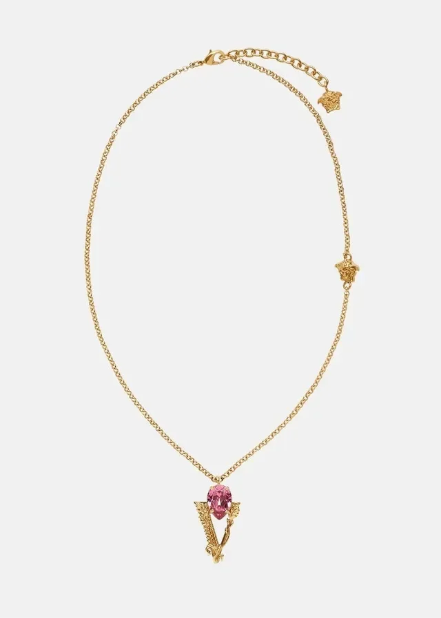 Versace मेडूसा हेड और क्रिस्टल पेंडेंट गोल्ड टोन नेकलेस 2