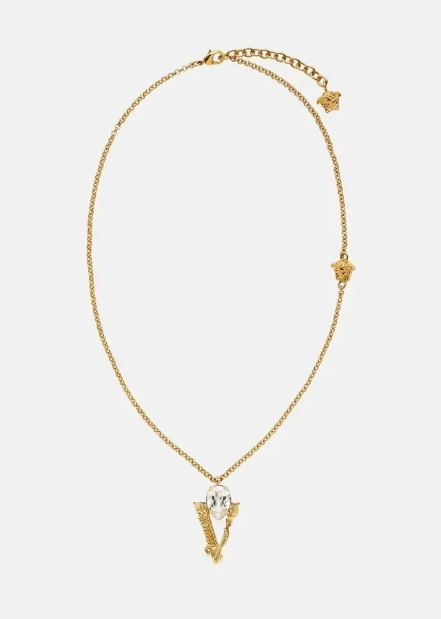 Versace मेडूसा हेड और क्रिस्टल पेंडेंट गोल्ड टोन नेकलेस 3
