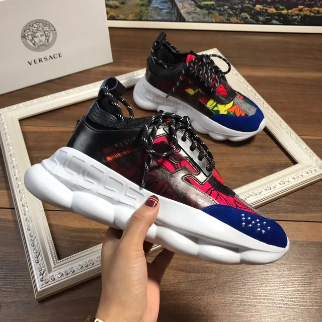 Versace Multicolor Blue Sculpted Sole Printed Upper Chunky Sneakers 5